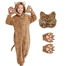 Ezuwail Cheetah Costume Kids Leopard Costume Gloves Mask Cheetah Bodysuit Bodysu