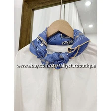 Sallys 18 Momme Twill Silk Paisley Dots Print Double Face Neck Collar Scarf 26"