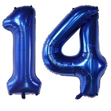40Inch 14 Balloon Numbers Navy Blue Number 14 Balloons Self-Sealing for Birth...