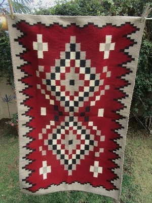 Antique Navajo BLanket  Pawn Cerca 1940 Pattern Sanilo ''Mae Dey '' Sz. 43''x 28''