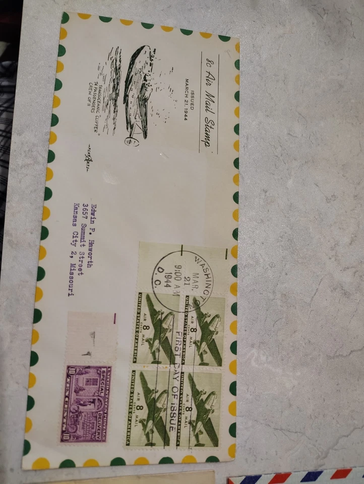 Lot of 3 Early Aviation Airmail Covers – 1931–1947 FDC & Event Clipper Airletter - Image 2 of 4