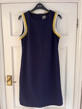 Vince Camuto Navy Blue Shift Dress, Yellow & White Trim, Size 10