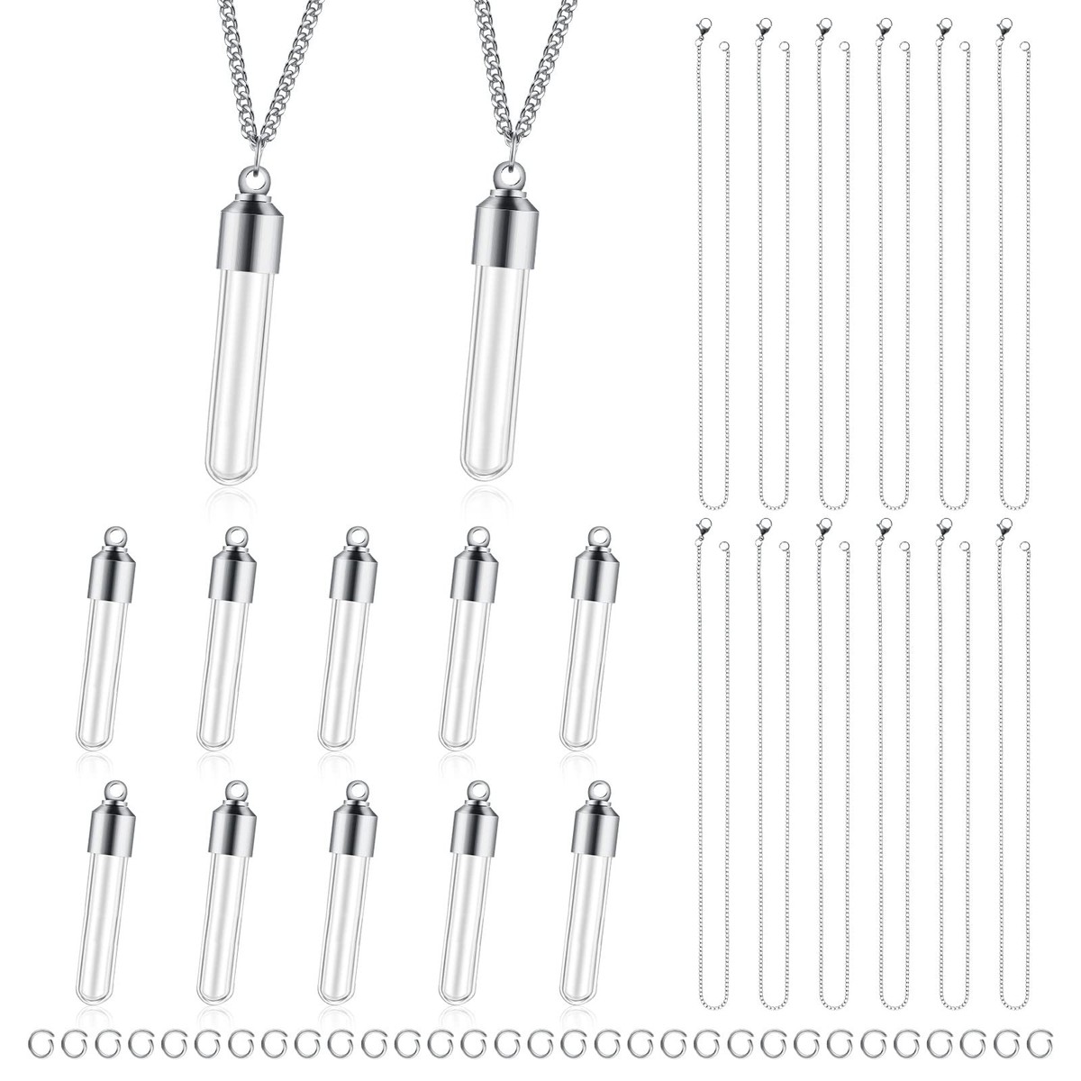 Glass Vial Bottle Necklace 12 Set DIY Pendant 1.4 Inch 17.7 Inch
