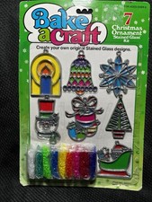 VTG Bake A Craft 1990 7 Christmas Ornament Stained Glass Kit New Sealed