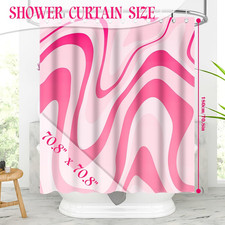 Pink Shower Curtain Cute Preppy Aesthetic 70S 80S Abstract Wavy Swirl Shower ...