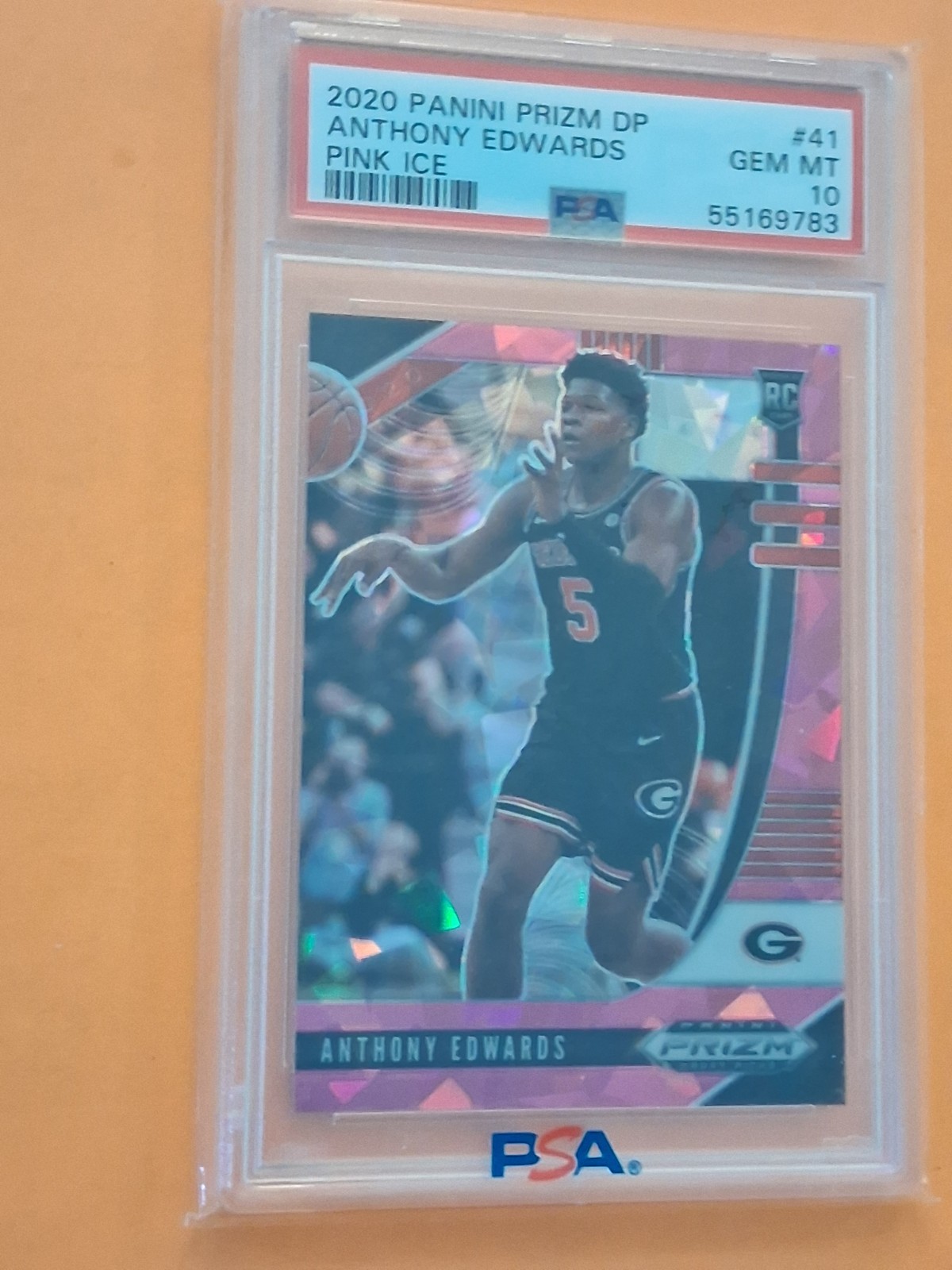ANTHONY EDWARDS PSA 10 PINK ICE 2020 PANINI PRIZM DP CARD #41 view 2