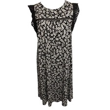 LOFT Black Floral Swing Dress Womens Small/Medium Boho Knit Casual Feminine