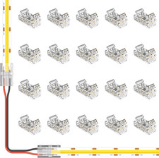 8mm 2-Pin COB LED Strip Connectors Kit, 20Pcs Solderless Strip-to-Wire DIY