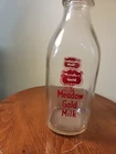 Vintage Meadow Gold Quart Milk Bottle Clear Glass w/Red Pyro glaze Logo READ