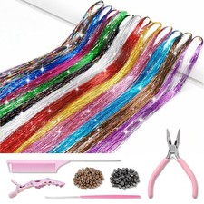 Kit de oropel de hadas con herramientas, 12 colores, 2400 hebras, extensiones