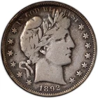 1892-P VF+ Barber Silver Liberty Half Dollar 50c Very Fine