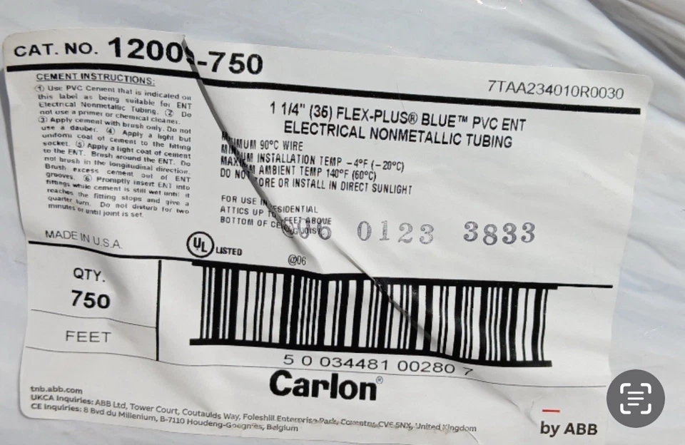 Carlon 12009-750 1-1/4” ENT Flex-Plus Non-Metallic Flexible Conduit, Blue 750 Ft - Image 3 of 4