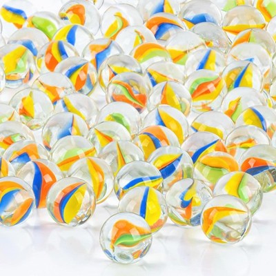 Sukh Bulk Glass Marbles - Thick Cat Eye Mix 3 Colors Orange,yellow,blue,green 