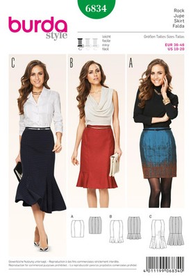 Burda 6834 Sewing Pattern - Misses Skirts - Size 10-20/Uncut