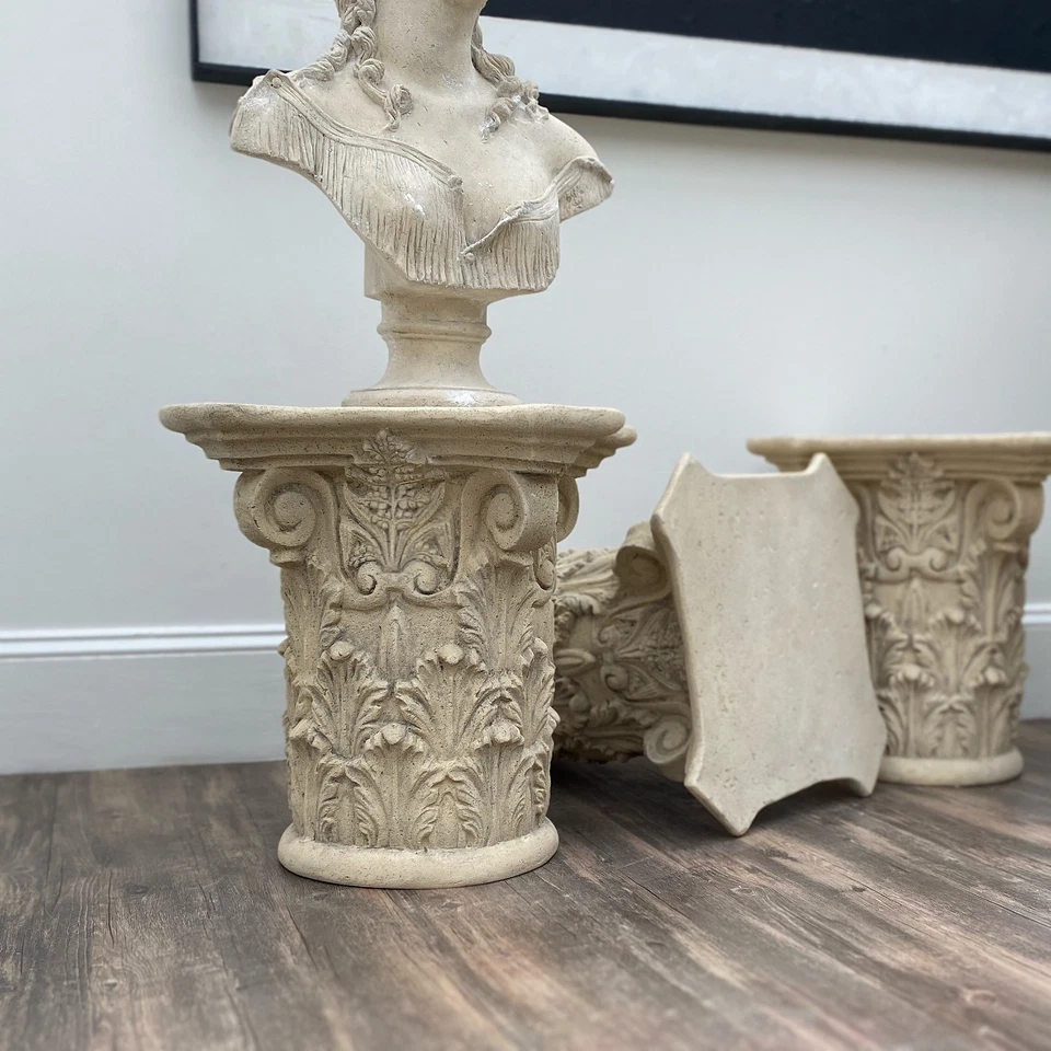 Par de Pedestales Corinthian Neo Clásicos para Estatua o Mesa Columna Capital Foto 3 de 3