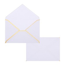 100Pcs A7 Self Adhesive V Flap Mailing Envelopes with Gold Border White 5x7inch