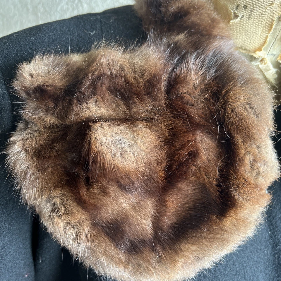 Vintage 1930s Black Wool Coat Brown Mink Fur Satin Liner Jacket Art Deco 1940s - Image 3 of 4