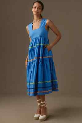 helena square neck tiered midi dress The Helena Square-Neck Tiered Midi Dress: Smocked Scallop Edition