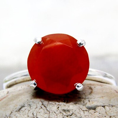 Handmade 925 Sterling Silver Women's Ring with Natural Carnelian Round Gemstone