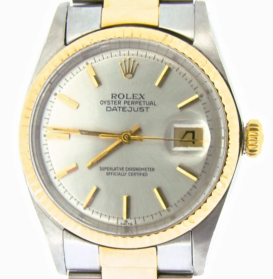 Rolex Datejust Mens Two-Tone Yellow Gold Stainless Steel Watch Silver Dial 1601