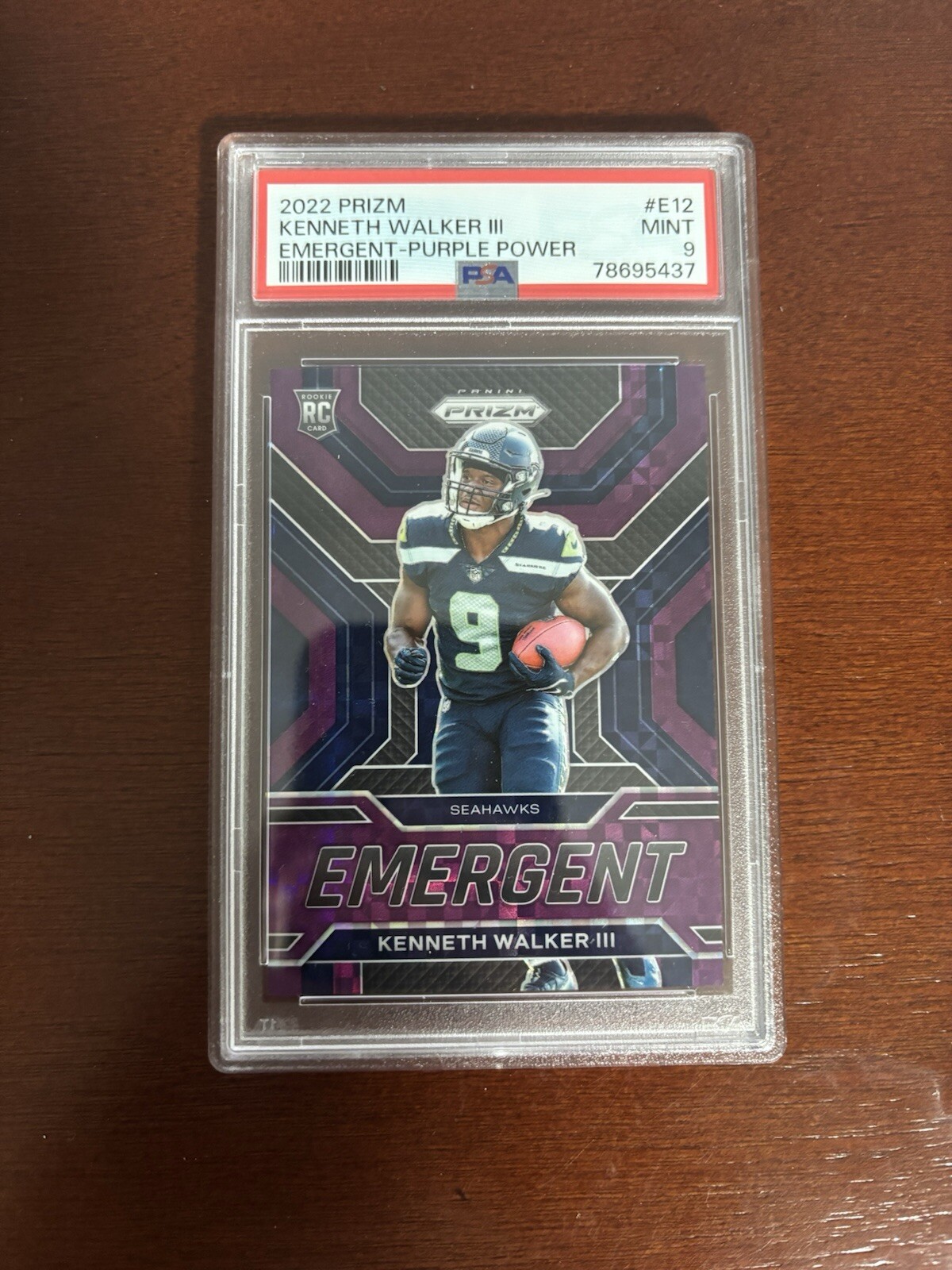 2022 Panini Prizm Emergent Purple Power Prizm #E-12 Kenneth Walker III /49 Psa 9