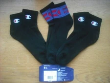 Mens NWT CHAMPION Quarter Ankle Socks 3prs Black Arch Support Cushioned Sz:L 