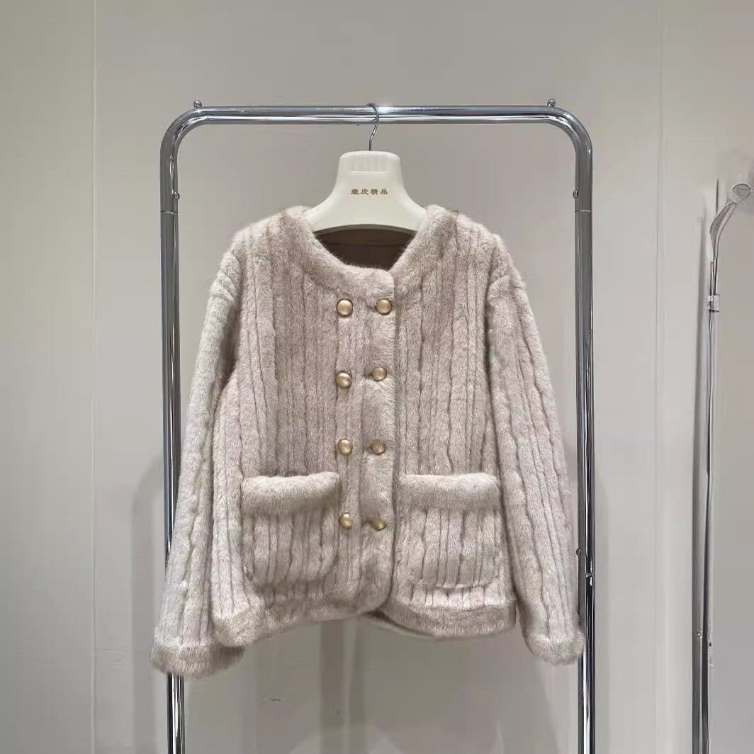 Winter Faux Mink Fur Double Breasted Jacket for Women