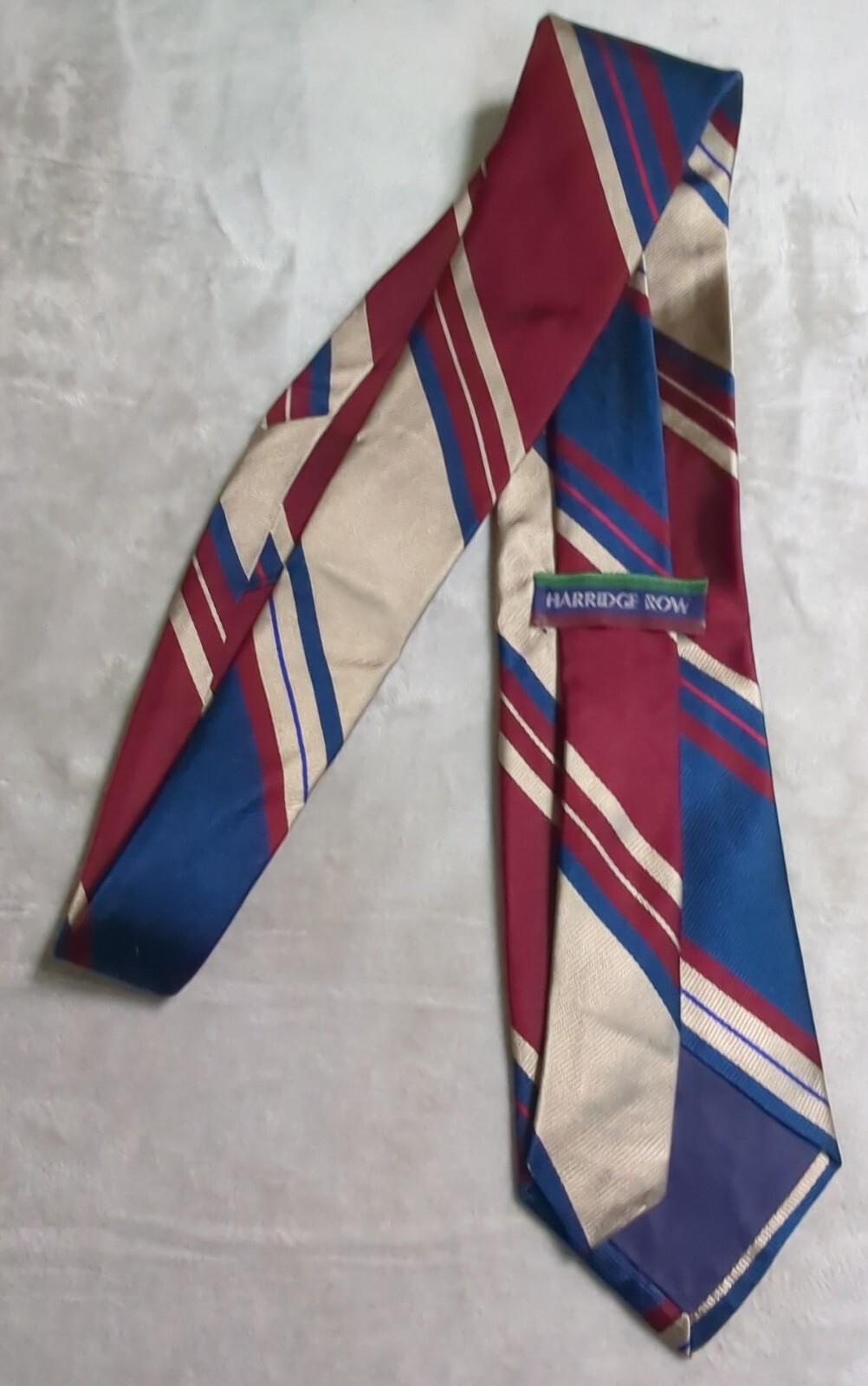 Cravatta vintage 3 25" CORTA fila Harridge marrone blu reale marrone chiaro righe diagonali