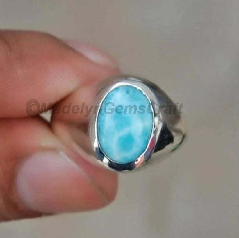 Anillo Larimar Anillo Plata de Ley 925 Anillo Larimar Piedras Preciosas Anillo Para Hombre Regálalala Foto 3 de 4