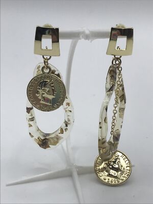 Unique Flash acrylic Drop dangle coin chain Artisan EARRINGS