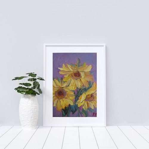 sunflowers original oil painting, small picture of sunflowers, sunflowers art - Picture 10 of 14