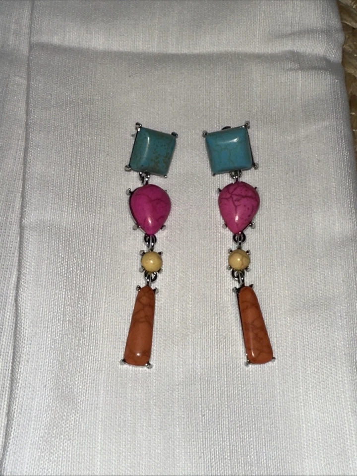 Pendientes colgantes J CREW turquesa piedra craquelada rosa amarillo naranja CARIDAD ❤️296 Foto 4 de 4