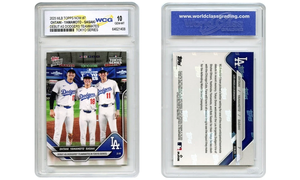 2025 MLB #7 Topps OHTANI / YAMAMOTO / SASAKI Japan Trio Dodgers Debut GEM MT 10 - Image 4 of 4