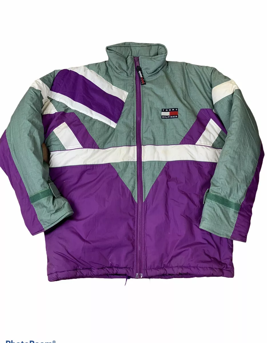 Spil Rettidig Banke Vintage Tommy Hilfiger Purple / White / Grey Ski Snow Puffer Crest Logo  Jacket | eBay