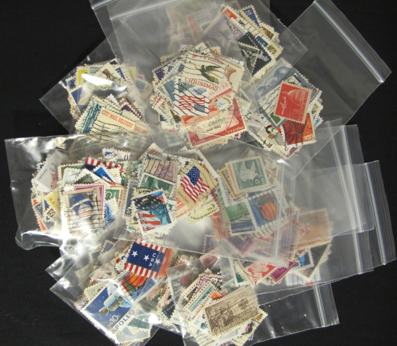 5 Lots 50 US Postage Stamp COLLECTIONS Off Paper = 250 Stamps Total