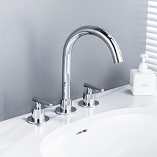 SaniteModar 21004-S Widespread Bathroom Sink Lavatory Faucet High Arc Chrome