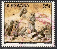 Botswana Stamp Scott 526 Used 25t Ground Squirrels Wild Animals 1992