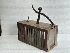 1940's OLD VINTAGE HEAVY HANDMADE WOODEN & IRON NET RAT-MOUSE TRAP / CAGE