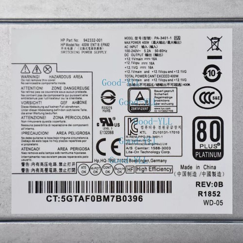 400W 942332-001 PA-3401-1HA Zasilacz do HP 280 288 480 600 G3 G4 - Zdjęcie 6 z 6