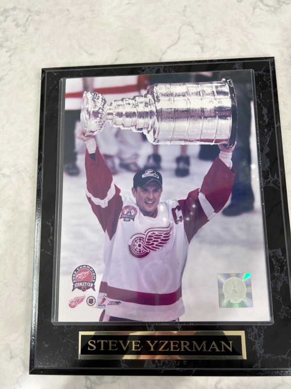 Steve Yzerman Stanley Cup photo mounted on a plaque with engraved nameplate