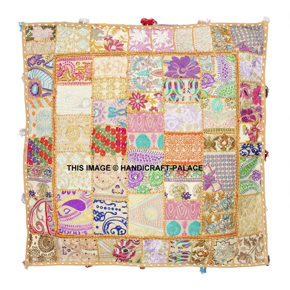 Puf otomano de piso grande de 35" con retazos funda de almohada cuadrada para mascotas perros cama Foto 3 de 4