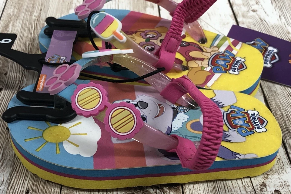 New Little Girls Paw Patrol Flip Flops Sandals Pink Summer Beach Skye Size 5-6 - Image 4 of 4