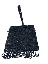 Vintage Atlantico Original Black Beaded Evening Bag Handmade In Hong Kong
