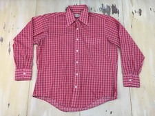 MARLBORO - Vtg 60s Red Plaid LS Rockabilly Button-up Shirt, Mens 16.5 33 LARGE