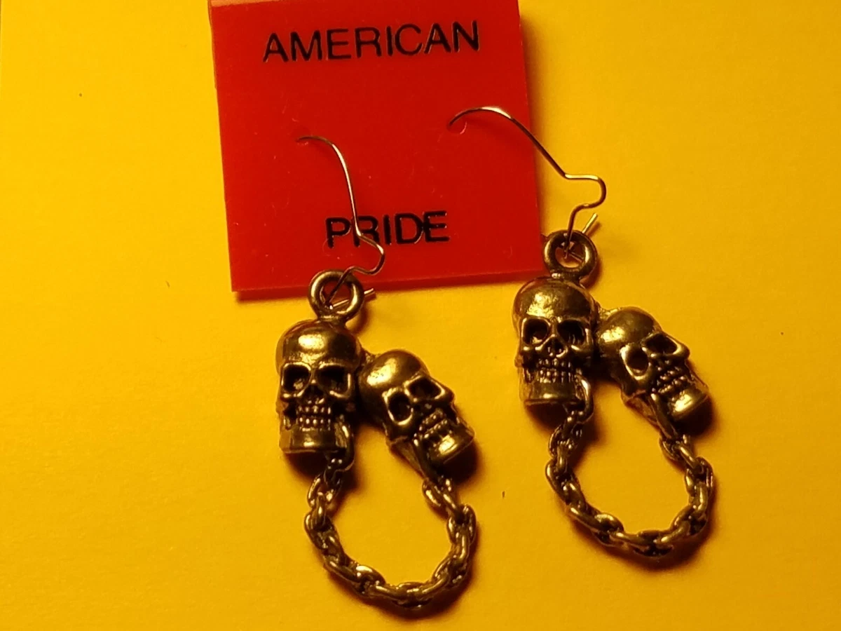 SKULLS VINTAGE 1980 s HEAVY METAL PUNK ROCK EARRINGS Set SILVER