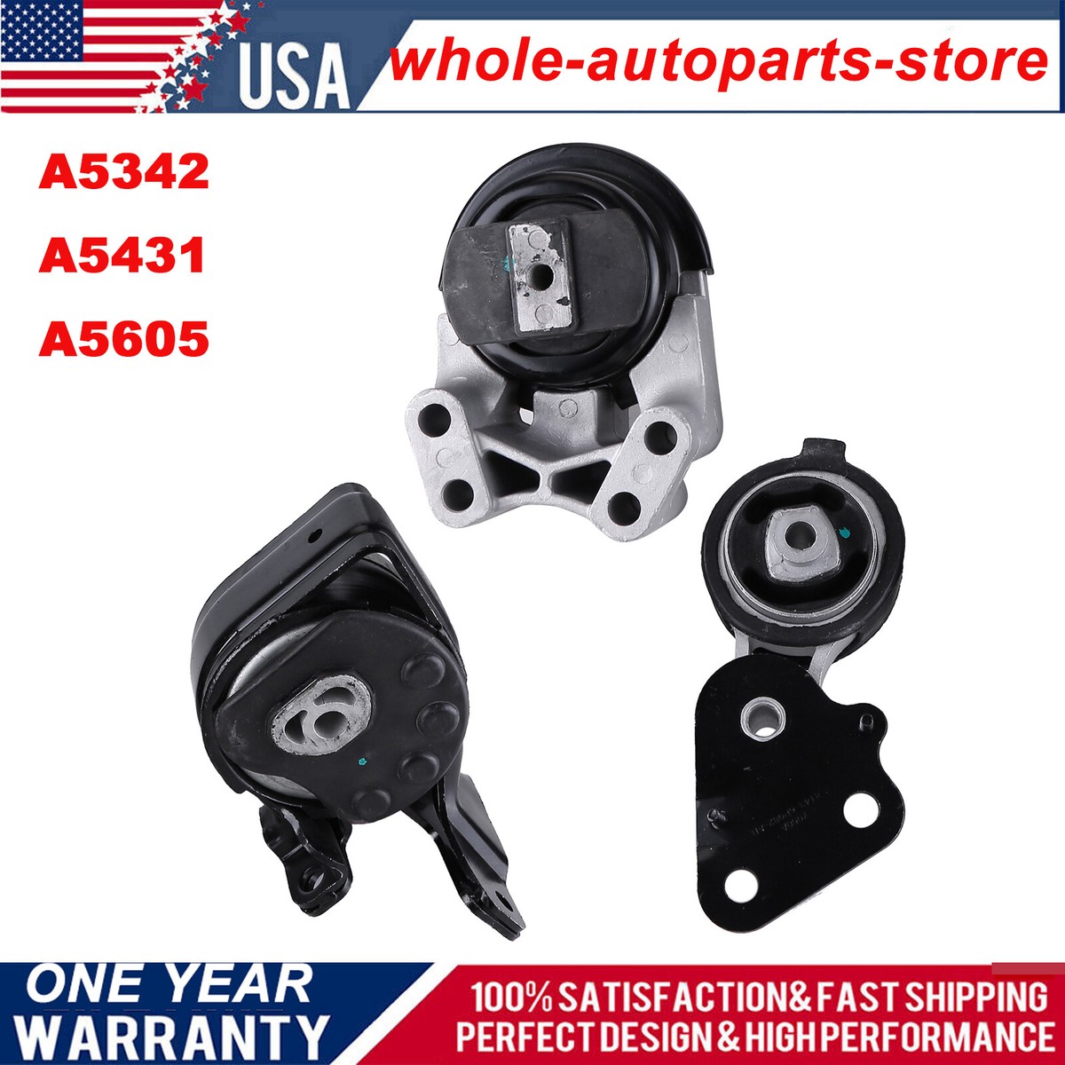 3 PCS Engine & Transmission Mount Kit for 2007-2010 Ford