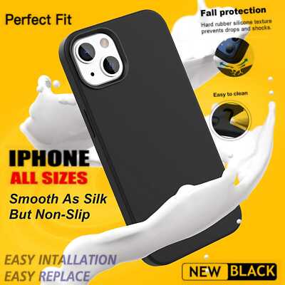 Hülle für iPhone Schwarz 15 14 13 12 11 X XR 8 Stoßfest Silikon Schwarz TPU Cover