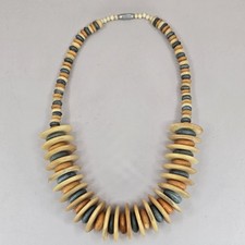 Vintage Beaded Necklace Faux Wood Plastic Disc Boho Statement Piece Jewelry