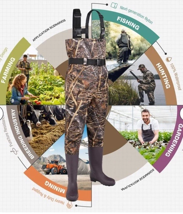 FISHINGSIR HISEA Fishing Waders with Boots Chest Waders Waterproof Men 7 Women 9 - Image 2 of 4