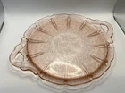 Vintage Depression Glass Cherry Blossom Pink Cake Plate /Handled Serving Plate